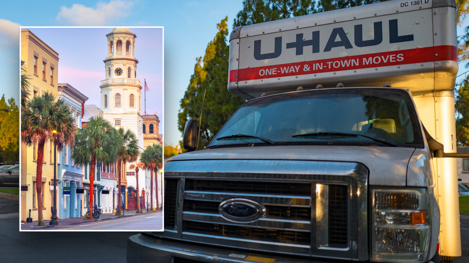 Split image of Charleston, U-Haul truck