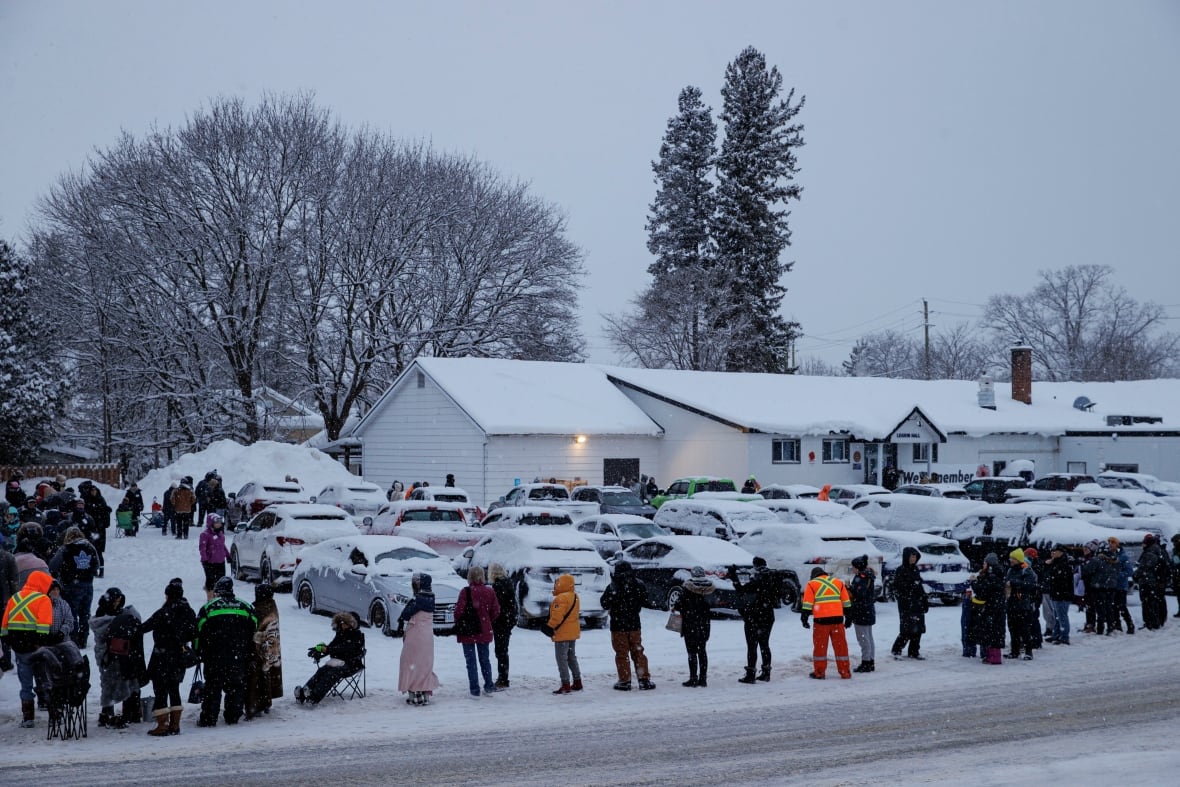 Residents of the Walkerton, Ont., region line up to register for a new family doctor at an event hosted by the Legion on Jan. 15, 2025.