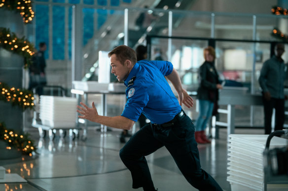 Egerton on the move through LAX, which was actually filmed at the old Louis Armstrong New Orleans International Airport terminal.