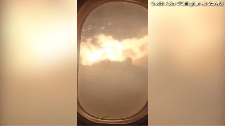 Video shows flames shooting from plane wing during scary landing