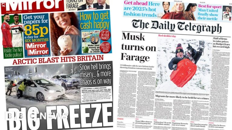 ‘Musk turns on Farage’ and ‘arctic blast hits Britain’