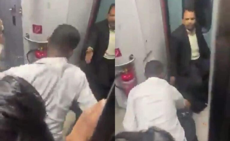 Drunk Man Pinned Down By Ticket Checker, Train Attendant Flogs Him